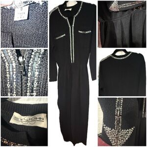 St. John Black Dress with Shimmering Silver Details